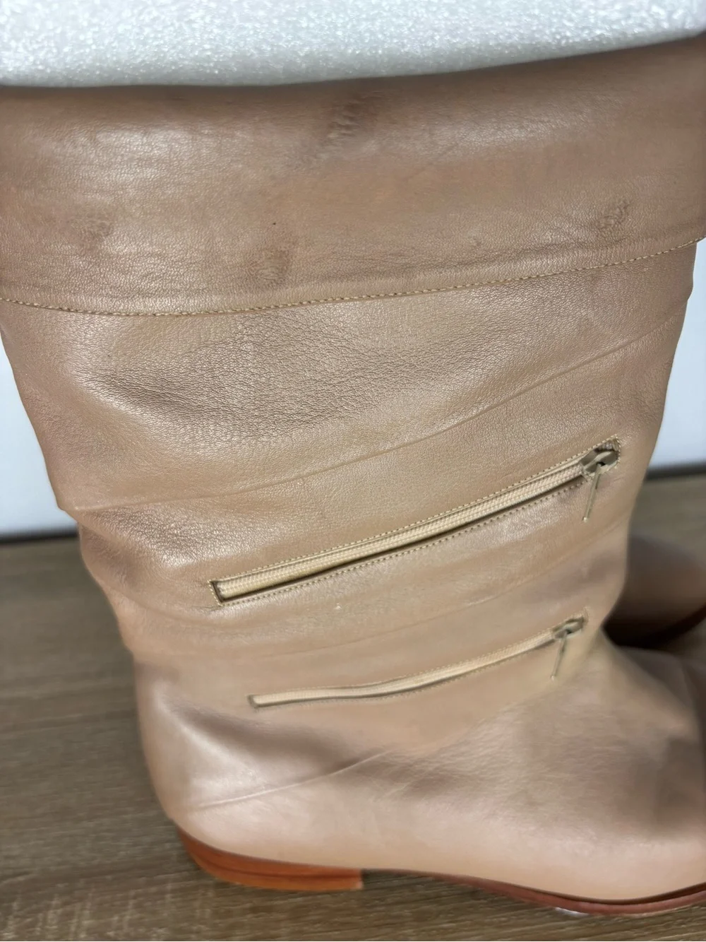 Vintage Jean Pier Clemente Leather Mid Calf Boots Mens 12D Beige Double Zip